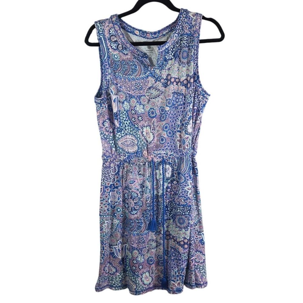 T Talbots paisley v neck jersey dress midi dress size Large petite